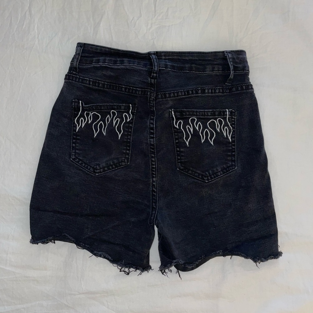 High Rise Black Jean Shorts with Fire Design Size Small/24